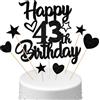 Conruich Decorazione per Torta di Compleanno 43 anni Uomo Donna, Cake Topper Happy 43th Birthday Nero, Torta Torta Stella Cuore Nero per Decorazione Festa 43 anni Compleanno Donna Uomo