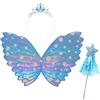 Cosysparks Costume da Fata Bambina 3 Pack Butterfly Wings Costume Set con Bacchette Scintillanti Della Corona per le Ragazze Halloween Festa di Compleanno (Blu)