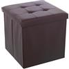 DRW Pouf incollabile con contenitore in ecopelle, marrone, 45 x 45 x 45 cm