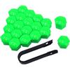 QitinDasen 20 Pezzi 17 mm Auto Ruote Copridado, Tappo Dado Bullone Ruota, Tappo a Vite Mozzo Ruote Auto Universale, Coperchio Dado Pneumatico Esagonali con Strumento di Rimozione (Verde)
