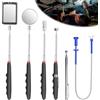 Leikurvo Set da 6 pezzi di specchi di ispezione retrattili, set di attrezzi telescopici con specchio pick-up, strumento magnetico telescopico con lampada LED, specchio di ispezione quadrato e rotondo, manico