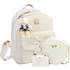 K.E.J. Mini zaino in pelle con fiocco, 3 pezzi, carino e piccolo, per donne e donne, Beige, 9.8''x5.5''x11.8'', Zaini Daypack