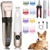 BarberBoss Tagliacapelli senza fili per cani, impermeabile, lame in ceramica, display a LED, attacco a 8 colori, tagliacapelli elettrico a basso rumore per cani gatti (Champagne E Bianca)