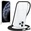 Xylota Cover con Cordino per iPhone 11 Pro 5,8, Trasparente Custodia con Laccio Tracolla Regolabile Corda Collana Catena, Ultra Sottile Silicone TPU + PC Antiurto AntiGraffio Protettiva Case, Nero