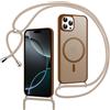 Doxxvai Cover con Cordino per iPhone 16 Pro, Custodia Magnetica per MagSafe, Antiurto & Protezione Fotocamera, Retro Opaco Semi-Trasparente, Tracolla Regolabile e Rimovibile, Marrone