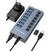 ACASIS Hub USB 3.2 alimentato, hub USB 3.2 ACASIS a 7 porte con velocità di trasferimento dati di 10 Gbps, hub USB alimentato con adattatore di alimentazione da 24 W, hub USB per PC/laptop