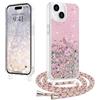 LCHULLE Glitter per iPhone 15 Cover con Cordino Regolabile,Rosa chiaro