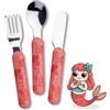 Fackelmann Set Posate Bambini 3 Pezzi - Forchetta, Cucchiaio e Coltello in Acciaio Inox con Manici Ergonomici, Design Sirena Color Apricot, Lavabili in Lavastoviglie, Sicure e Adatte ai Bambini