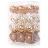 Gvanca Palline decorative in plastica trasparente infrangibile, con decorazioni delicate, 70 mm (24 confezioni, champagne)