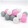 TRONJE Ghirlanda Luminosa con 20 LED Sfere di Cotone Ø6 cm - 3,8 m Fata Luci a Batteria - Catene a Palline Luminose con 4h Timer - Rosa-Grigio