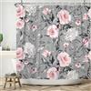 Bovlleetd Fiori Tenda da Doccia 152x183cm Acquerello Rosa Design Floreale Giardino Botanico Grigio Romantico Decor, Impermeabile Lavabile in Poliestere Tende da Bagno con 10 Ganci per Vasca da Bagno