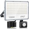 YIQIBRO Faretto con Sensore di Movimento 100W, 10000LM 6500K Faro LED Esterno con Sensore Movimento, Luci LED Impermeabile IP67 Lampada Esterno per Giardino, Terrazza, Garage, Magazzino