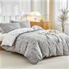 Tokokimo Set di biancheria da letto da 4 pezzi, copripiumino da 240 x 260 cm + lenzuolo con angoli 160 x 200 cm, con 2 federe da 65 x 65 cm, in microfibra, motivo AST e foglie, colore: grigio e bianco