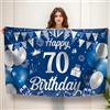 Koliphy Striscione per 70° compleanno, con scritta Happy 70th Birthday, decorazione per feste, per uomini e donne (blu argento)