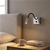 B·LED BARCELONA LED Barcelona - Applique da parete a LED, flessibile, da lettura, Hale, 3 W, in alluminio cromato e tubo nero orientabile con interruttore, luce LED bianco caldo, stile classico, moderno, vintage e
