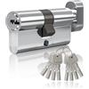 GANZTECH 50T/50 (100mm), Serratura a botte Cromatura, chiave con 8 chiavi punzonate orizzontali, Serratura a cilindro europeo in Lega di alluminio, Stabile sicura per porte in legno, composite e UPVC