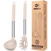 BUNDLEPRO Set di forchetta e mestolo in silicone, grandi utensili da cucina antiaderenti per cucinare, mescolare, servire spaghetti, zuppe, salse (KHAKI)