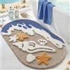 DEXI Tappeto Bagno Antiscivolo 61 x 110 cm, Tappetino Bagno Super Assorbente, Forma Ovale con Motivo Stelle Marine, Lavabile in Lavatrice, Decorazione Stile Marino per Doccia, Beige Navy