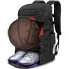 KINGSLONG Zaino da pallacanestro, grande capacità, con scomparto per scarpe e ganci per recinzione, leggero, pallavolo, softball, attrezzatura per racchette, caschi, cappelli, rosso e nero