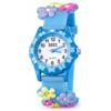 QBOS Orologio da polso per bambini, analogico, per bambini, a partire dai 3 anni in su, Azzurro/Fiori, Moderno