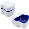 fuxunamz Scatola Dentiera Terza Stoccaggio Denti - 2pcs Pe Plastica Scatola, immagazzinaggio Tazza Ortodontica Con Cestino Filtro Appeso, Custodia Risciacquo Doppio Strato Box (Bianco/Blu)