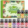 HANOLLY Fruttata Oli Essenziali per Diffusori 10x5ml, Olio Essenziale Naturali per Aromaterapia Massaggio Candele Fai da Te, Fragola, Mirtillo, Mela, Uva, Ananas, Pesca, Pesca, Cocco, Anguria, Mango