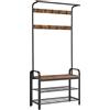VASAGLE Appendiabiti con Scarpiera, Mobile da Ingresso con Panca, 4 in 1, 9 Ganci Rimovibili, Barra Attaccapanni, Entrata Corridoio, 33,7 x 84 cm, Industriale, Marrone Vintage e Nero HSR400B01
