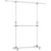 SONGMICS Stand Appendiabiti Doppio, Attaccapanni Estensibile con Ruote, Altezza Regolabile 113-180 cm, Barra Centrale Regolabile, Bianco LLR401W01