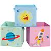 SONGMICS Statole Portaoggetti, Set di 3 Organizzatori per Giochi, 30 x 30 x 30 cm, Contenitori Pieghevoli, per Camerette Stanza dei Giochi, a Tema Spazio, Azzurro, Verde e Rosa RFB001Y03