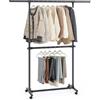 SONGMICS Stand Appendiabiti Doppio, Attaccapanni Estensibile con Ruote, Altezza Regolabile 113-180 cm, Barra Centrale Regolabile, Nero LLR401B01