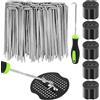 PQETBV Picchetti Giardino, Picchetti Telo Pacciamatura, 100 Unità + 100 Rondelle +1 Gancio, 150x30x3mm, Da Campeggio, Tenda, in Acciaio, Erba Artificiale, Fissaggio per Campeggio