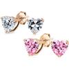 Bling Jewelry Set di due orecchini a bottone con zirconi cubici rosa a forma di cuore da 1CTW AAA CZ per donne, per fidanzata, placcati in oro rosa, argento sterling .925