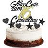 Conruich Decorazione per Torta di Compleanno 16 anni Ragazzo Ragazza, Cake Topper Alles Gute 16. Geburtstag Oro Nero, Torta Stella Cuore Nero per Decorazione Festa 16 anni Compleanno Ragazza Ragazzo