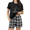 TeJoyce Pigiama Donna Cotone Corto Estivo, Pigiami Due Pezzi da Donna Pigiami a Maniche Corte Girocollo e Pantaloncini a Quadri con Tasca Pigiami Casual da Casa Morbido S-XXL