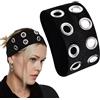 DIPZO Fascia per capelli in maglia nera con occhielli in metallo elastico, accessori per capelli Y2K punk rock per ragazze e donne