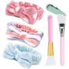 FUKPO 3 Pezzi Fascia Capelli Fiocco Donna con 2 Pennello Maschera in Silicone, FUKPO Bowknot Elastica Fascia per Trucco, Fascia Capelli Bagno per Ragazze Spa Doccia Corsa Yoga Lavaggio Viso