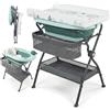 Twinly Bubbly Fasciatoio Neonato con Termometro Integrato - Vaschetta Bagnetto Pieghevole 2 in 1 - Accessori Neonato Utili 0-3 Mesi - Materassino Impermeabile (verde)