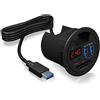 Icy Box hub da Tavolo USB per Installazione, 60 mm, hub USB 3, USB-C, Funzione di Ricarica, Lettore di schede, Display con Alimentatore (60124)