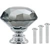 Vandicka 4 pomelli in cristallo da 30 mm per ante di armadi, cassettiere, cassetti (diamante grigio + base cromata) con viti in 3 misure