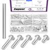 Swpeet 151Pcs 5 dimensioni M6 × 8mm / 16mm / 20mm / 25mm / 30mm in alluminio testa piatta Semi rivetti tubolari con Punch assortimento Kit, rotondo testa piatta Semi rivetti tubolari in tono argento