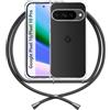 ANFAIRLACE Cover Cordino Compatibile con Google Pixel 10 Pixel 10 Pro, Custodia Laccio Trasparente Silicone Morbido Regolabile Antiurto Rinforza Angoli Cuscino d'Aria Chiaro Case, Nero