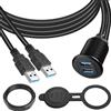 QIANRENON Doppio USB 3.0 Incorporato Auto Impermeabile Cavo 2 USB3.0 Maschio a Femmina Filettata Fissa Montaggio Prolunga Cavo, Luce LED, Prese in Alluminio, per Cruscotto Auto Barca Moto, 2m/6,5ft