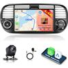Motorsi 4GB + 64GB Carplay Autoradio per Fiat 500 2007-2015 con Wireless Android Auto, 7 Pollici Touchscreen, GPS Navigation, WiFi, FM/RDS Radio, SWC, Canbus, Bluetooth, EQ, USB +AHD Camera