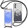 Phoona Cover Magnetica Glitter per Samsung Galaxy S25 Plus 5G con Cordino, [Compatibile con MagSafe] Brillantini Sottile Lucida TPU Silicone Custodia per Samsung S25 Plus Antiurto Cover, Nero