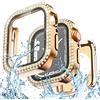 Yolovie Custodia impermeabile 2 in 1 compatibile con Apple Watch da 44 mm, protezione per lo schermo SE3/SE2/SE Serie 6/5/4, da donna, con strass e strass, accessori per iWatch, oro rosa