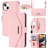 Cavor Cover Compatibile con iPhone 13 con Cordino,Flip Portafoglio Custodia Pelle,[Specchio][5 Porta Carte][Magnetico],Custodia Cover con Laccio Compatibile con iPhone 13 - Oro Rosa