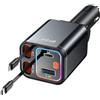 BYDA Caricabatteria da auto retrattile USB C 4 in 1, 69 W con luce stellata, ricarica rapida per iPhone 16/15/14/13/12, iPad,Android,adattatore accendisigari (For Apple & USB-C & Black)