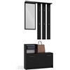 CDF Mobile Ingresso Set Guardaroba con Specchio Appendiabiti 6 Ganci Scarpiera Portascarpe 9 Paia Salvaspazio 85x24x180 cm Nero Arredo Entrata Parete Muro Casa Moderno Scuro Attaccapanni Guardaroba