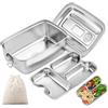 WuGU Porta Pranzo in Acciaio Inossidabile, 2000ML Lunch Box Doppio Strato, Design a Tre Scomparti Schiscetta Pranzo, Porta Pranzo da Ufficio, Bento Box per Scuola, Picnic, Viaggi
