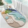 DEXI Tappeto Bagno Antiscivolo 61 x 110 cm, Tappetino Bagno Super Assorbente, Forma Ovale con Motivo Stelle Marine, Lavabile in Lavatrice, Decorazione Stile Marino per Doccia, Beige Verde